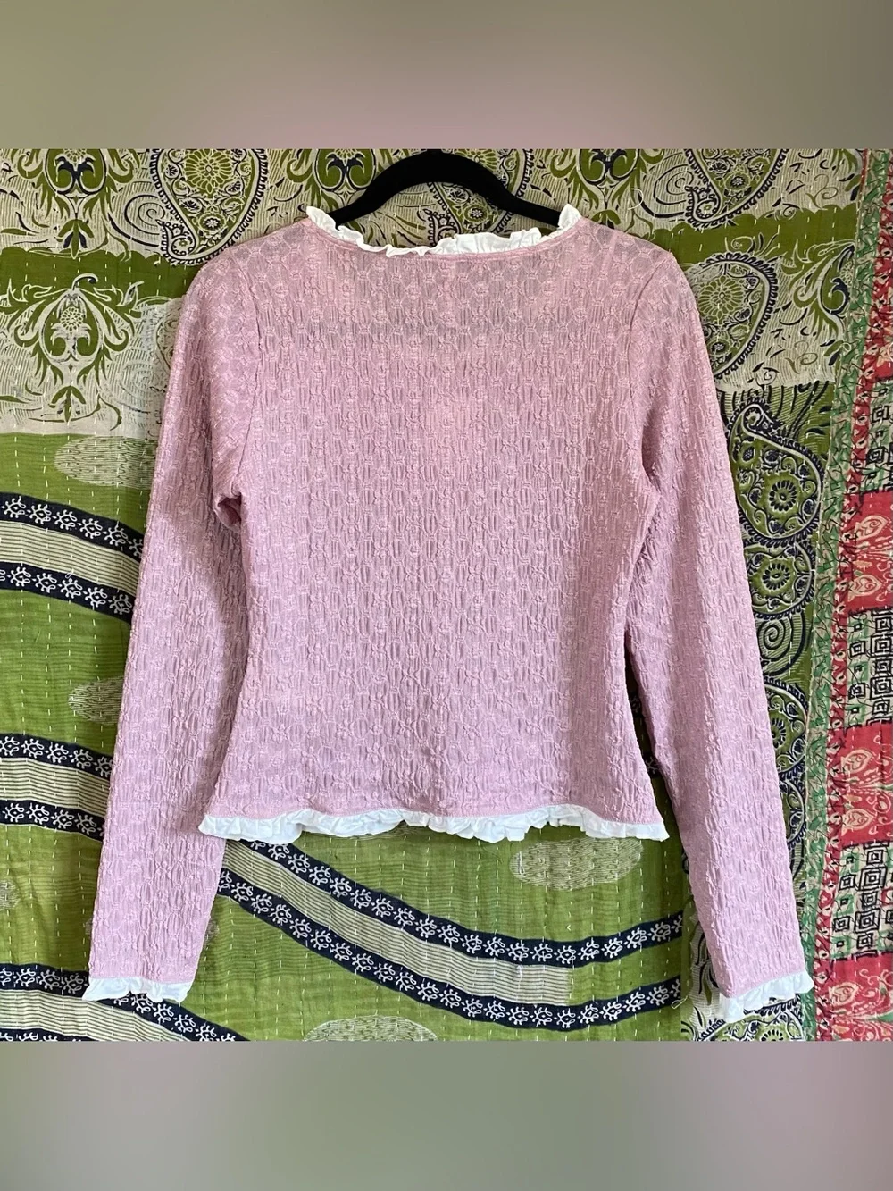 NWT Free People Mauve Blackbird Cardi Textured Ruffle-Trim Top Medium Balletcore - Picture 9 of 15